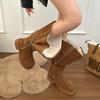 Cowhide version~ large tube circumference velvet thick-soled snow boots women's 2025 new fur integrated warm knight boots long boots