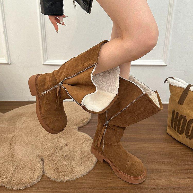 Cowhide Version~ Large Tube Circumference Velvet Thick-soled Snow Boots Women's 2025 New Fur Integrated Warm Knight Boots Long Boots