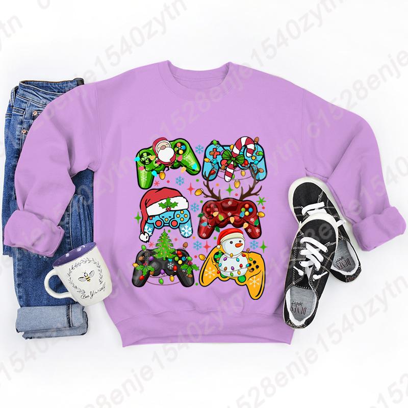 

Рождественская игра с огнями Графические толстовки без капюшона Модная женская одежда Повседневные с длинным рукавом Свободные Зимние Осенние Пуловеры Топы XL