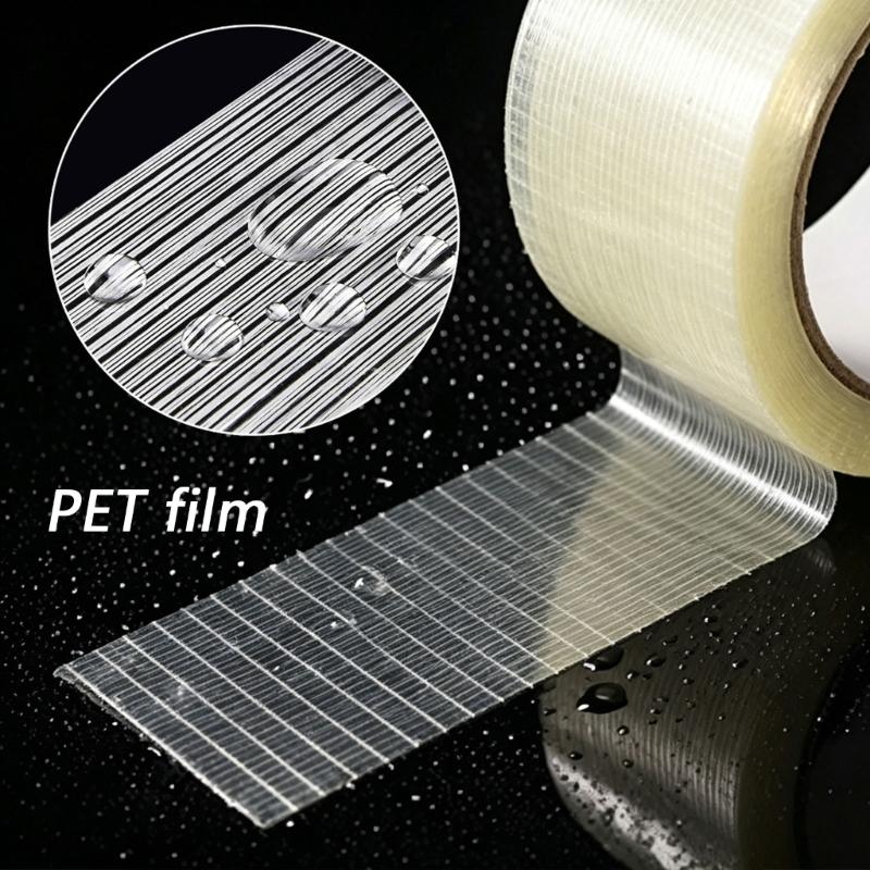 Reinforced Carton Sealing Tape Roll, Clear Glass Fiber Strapping Tape for Moving Use and Warehouse Shipping Daily Tasks
