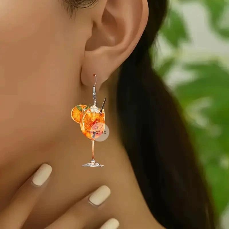 2D Flache Acryl Orangensaft Hängeohrringe für Damen Einfache Kreative Frische Sommer Festival Ohrringe Party Schmuck