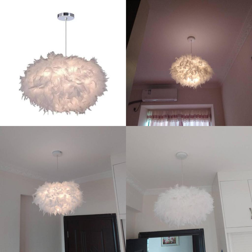 Feather White Pure Pendant Light Hanging Lamp Modern Chandelier Decor Bedroom