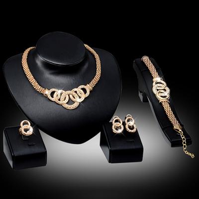 Women Bridal Crystal Choker Necklace Earring Bracelet Chandelier Ring Jewelry Set