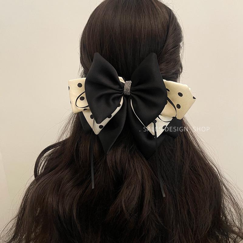 Korean High-End Satin Polka Dot Hair Bow Claw Clip - Fashionable Niche Accessory for Women