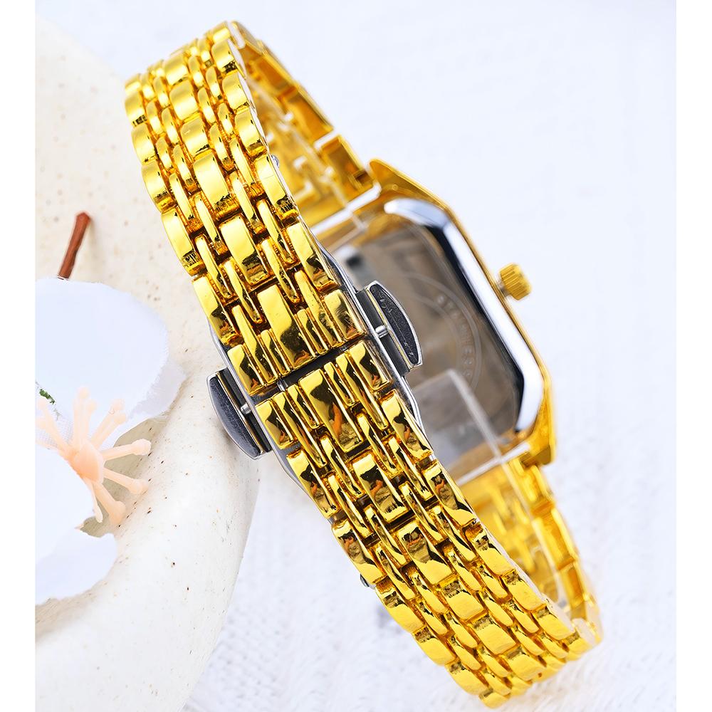 Elegant Vintage Octagonal Ladies Wristwatch Golden Case Quartz Watches Wateproof Steel Strap