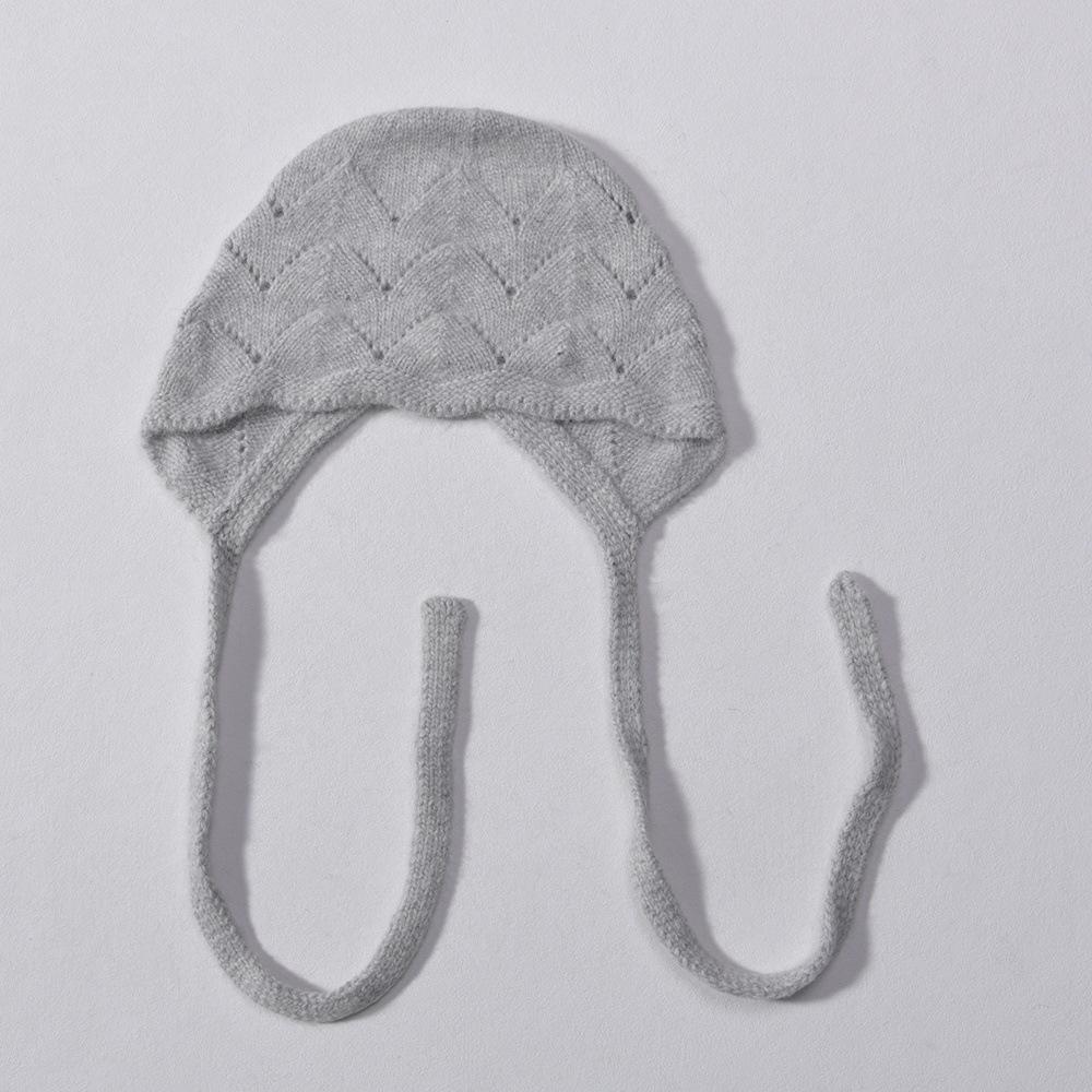 Solid Color Lace-up Knitted Hat, Photo Artifact Rabbit Down Rabbit Fur, Windproof Soft Waxy Bag Head In Autumn and Winter, Showing Face and Small Ear