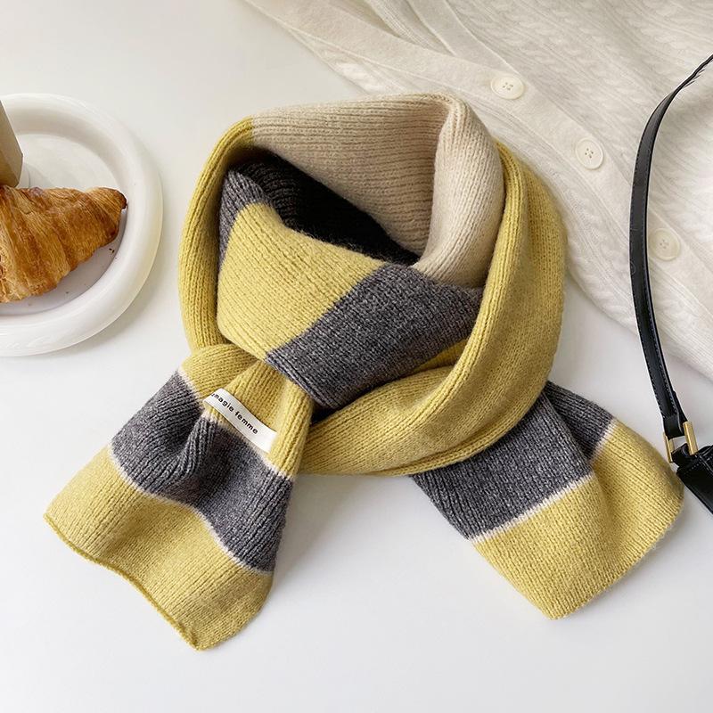 

Мягкий на ощупь корейский шик, шарф в полоску с цветовыми блоками, японский и корейский ретро, длинный зимний теплый вязаный шарф для мужчин и женщин 165*25cm