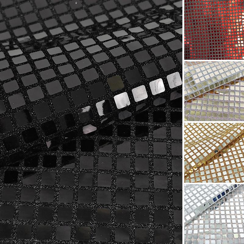 Premium Designer Fabric for Party Dresses - Soft Mirror Mesh with Metallic Dark Gold Square Lattice & Lurex Shimmer