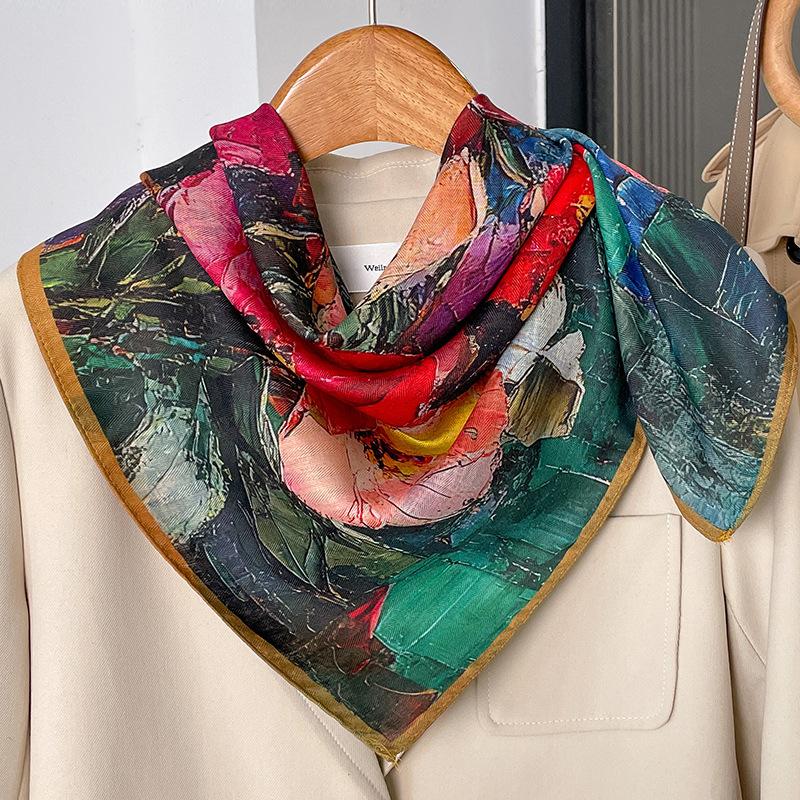 Small yellow daisy flower simulation silk scarf women's spring and autumn fashion 71 small square scarf triangular scarf shawl with shirt