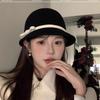 Hepburn Wool Bucket Hat Women's Autumn and Winter French Retro Small Fragrant Celebrity Top Hat Versatile Bow Basin Hat