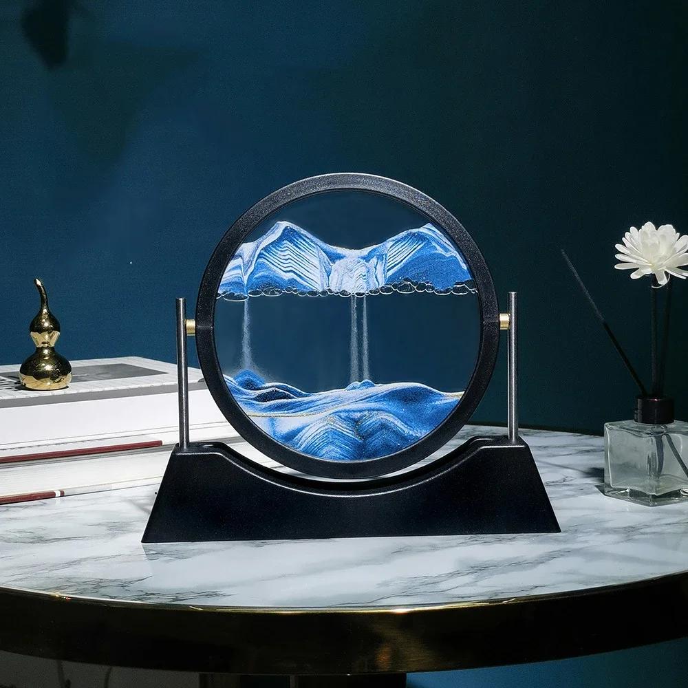 

Вращающийся песочный пейзаж, картина из движущегося песка, живопись текучим песком, круглые стеклянные песочные часы 3D, настольный домашний декор, подарки