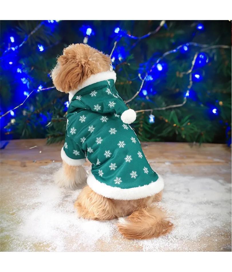 Pet Christmas Clothes Winter Plush And Thick Classic Christmas Snowflakes Dog Plush Jumpsuit Hooded