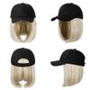 Perruque Bob Court pour Femme avec Casquette de Baseball Intégrée Pièce Capillaire Noir Naturel Cheveux Synthétiques Résistants à la Chaleur Look Élégant