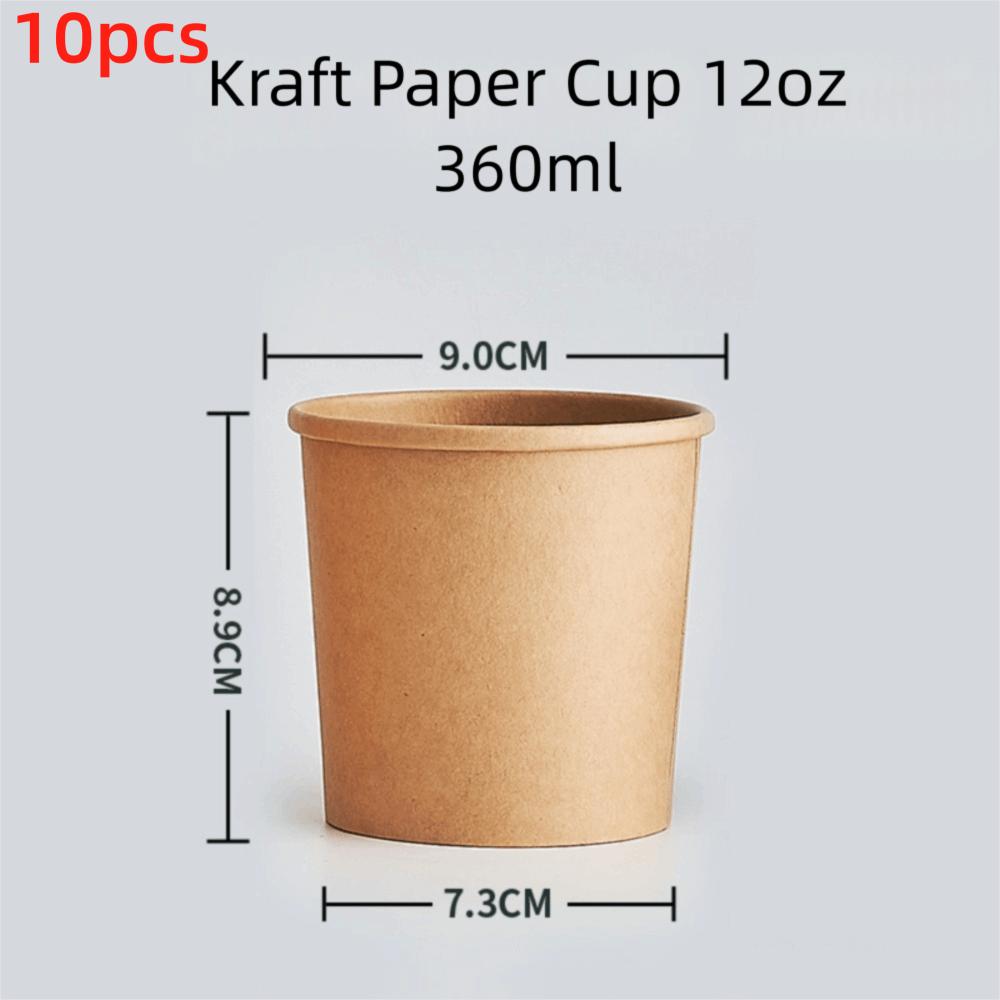 10PCS Disposable Takeaway Packing Boxes with Lid Round Paper Soup Bucket Kraft Paper Lunch Box