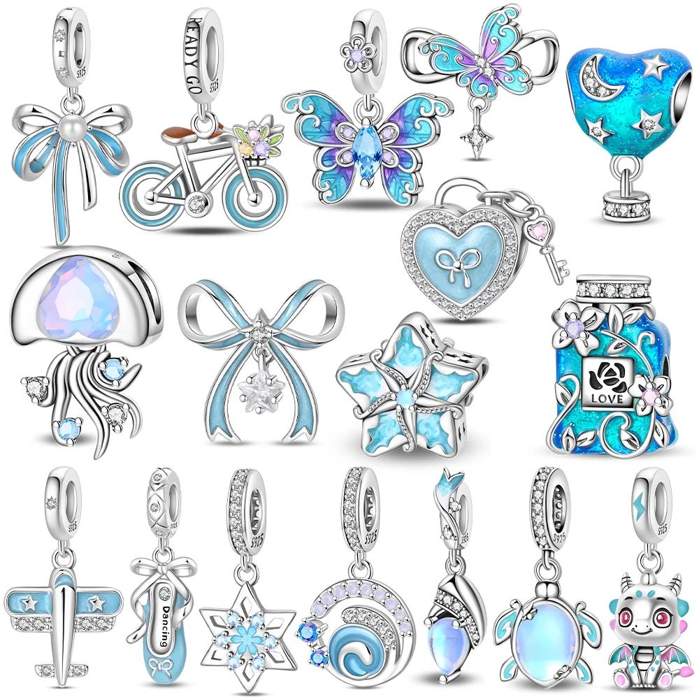 Blue Hermit Crab Butterfly Star Moon Pendant Floral Perfume Bottle Originalcopper Bead Fit Bracelet Women Jewelry Gift Set