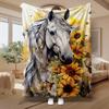 White Horse And Sunflowers, Gift for Horse Lovers, Soft Blanket, Floral Butterfly Design, Multi-Purpose Home Decor, Cozy Comfort