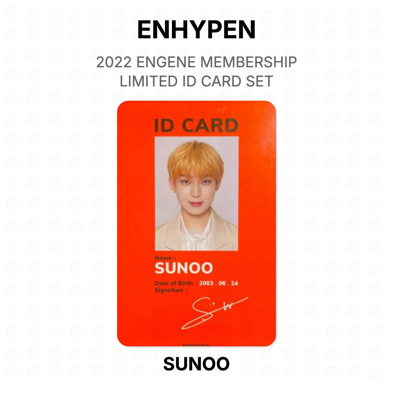 ENHYPEN SUNOO 2022 ENGENE MEMBERSHIP LIMITED ID CARD SET Official Photocard SUNOO
