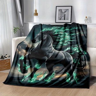1pc Horse Printing Lightweight Flannel Blanket, Comfortable and Warm Blanket, for Camping Sofa Bed and Couch Office, Gift