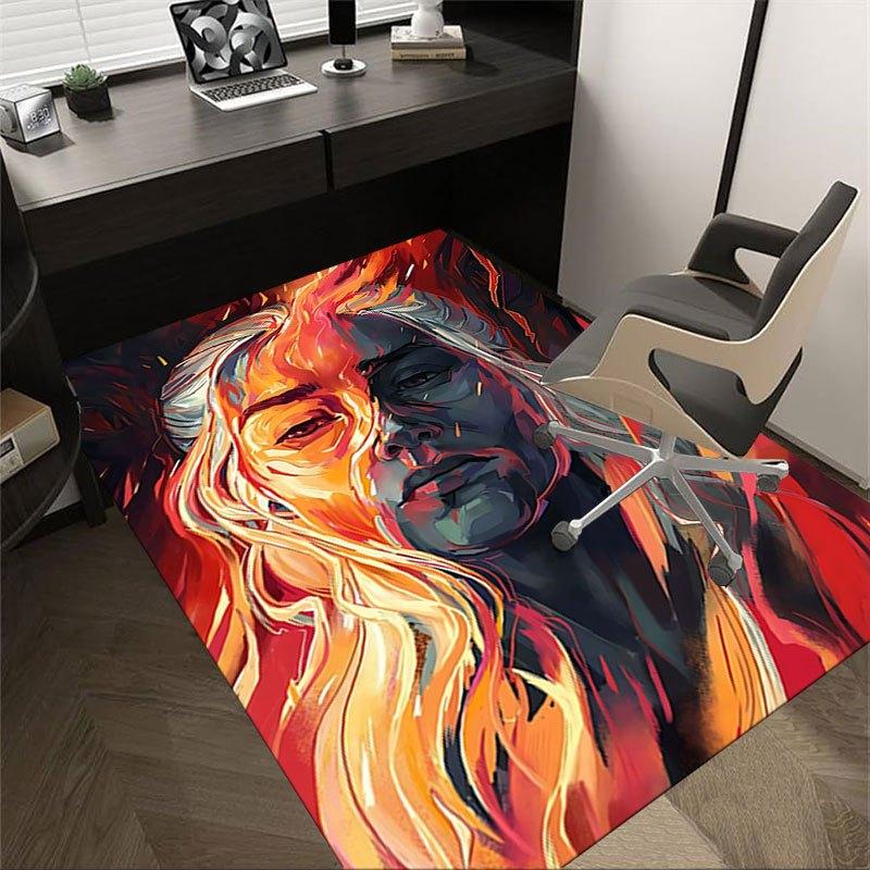 1 Stück Feuer und Blut Büro Teppich Stuhlmatten, Heimdekor Matte Fantasy Thema Matte Langlebige Matte, Drachen Dekor, Geeignet für Fantasy-Themen-Liebhaber