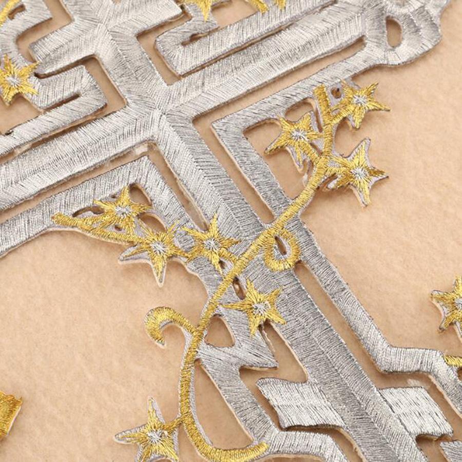 1Pcs Gold Embroidery Patch Vintage Jesus Cross Embrodered Patches Clothes Craft Applique Accessories