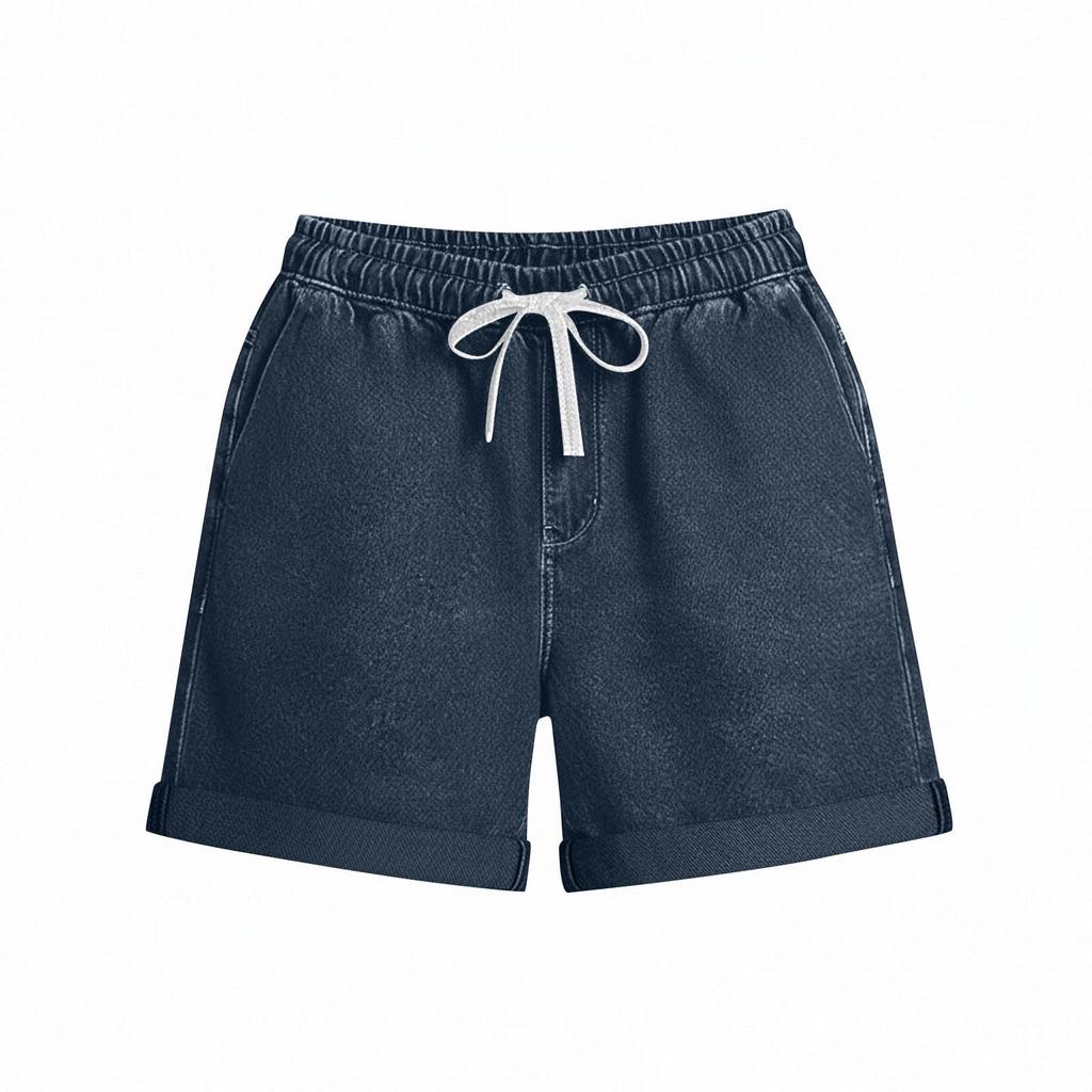 Women's Denim Shorts with Drawstring, Casual Summer Fashion, Stretch Comfort Fit for Beach and Daily Wear