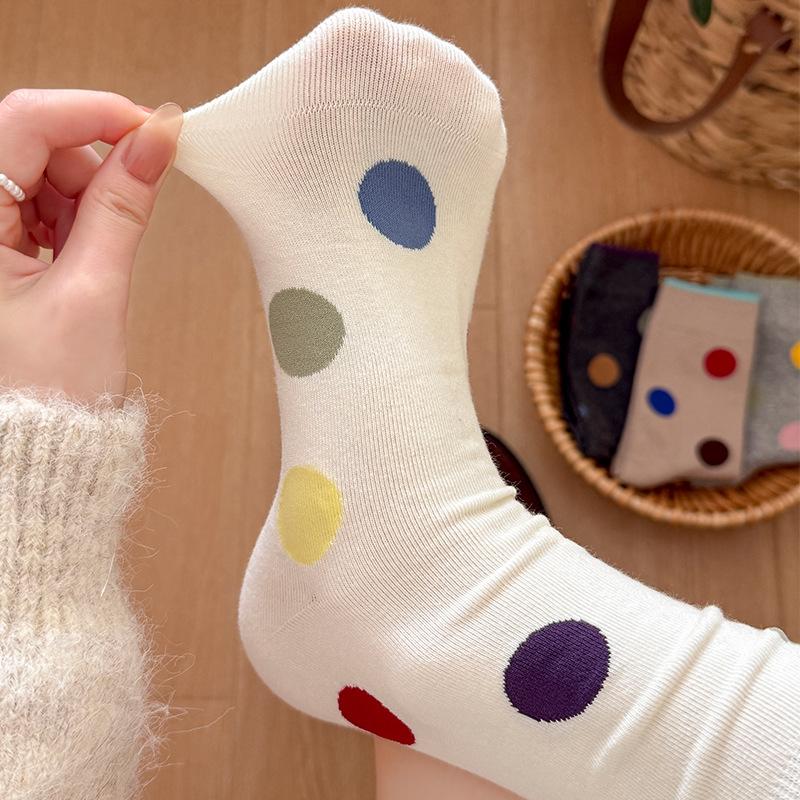 Socks Pure Cotton Polka Dot Stacking Socks Season Tide Cotton Boneless Sweat-Absorbing Deodorant Polka Dot Medium Tube Socks Women