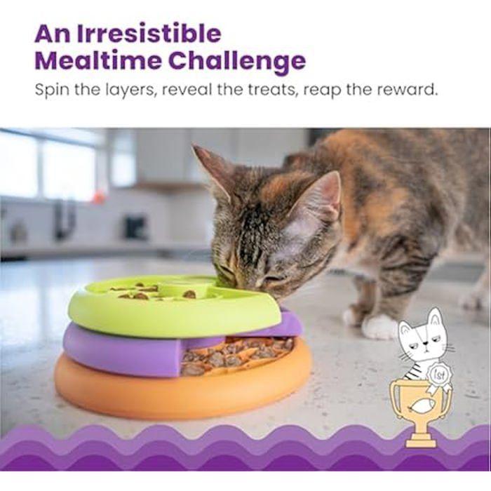 Puzzle et distributeur de friandises - CATSTAGES - Layers - 3 couches - 80 compartiments - Vert/violet/orange