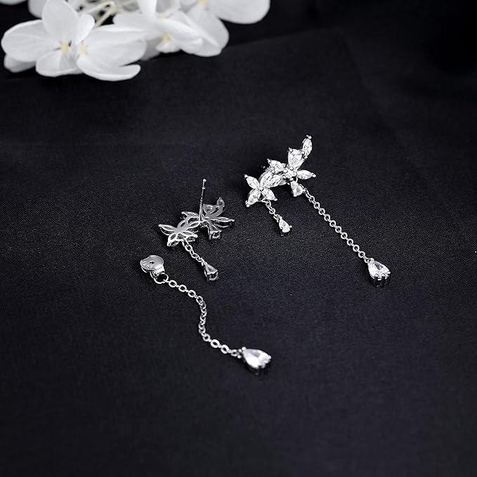 Summer Silver Plated Fashionable Tassel Inlaid Zircon Flower Earrings For Women, New Trendy Light Luxury Earrings Accessories