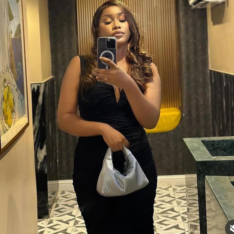 Women's Tight Strap Dress Solid Color Sleeveless Patchwork Mesh Pullover Pleated Backless Street Fishtail Dress