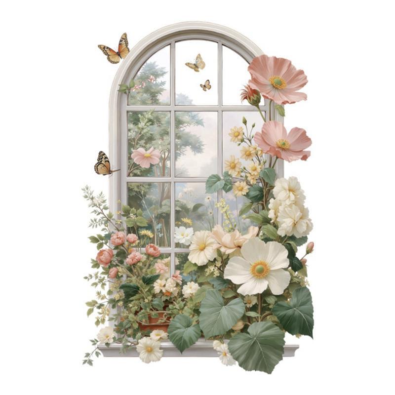 Arched Faux Window Wall Decal Flower and Butterfly Wall Sticker