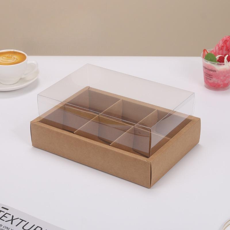 10 Sets of Kraft Paper Nine Grid Picnic Boxes 12 Grid Hotpot Takeaway Packag Box Afternoon Tea Pastry Baking Paper Cupcake Box Thickened No Pack Rope