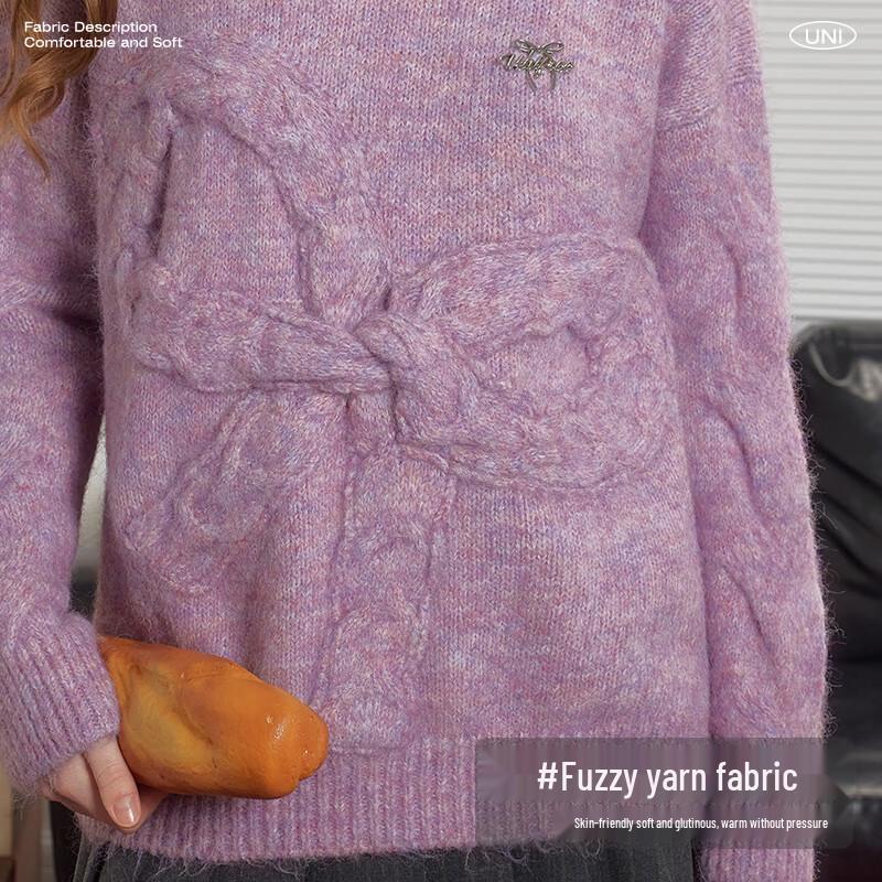 UNIFREE Women's Bow-Knot Cable Knit Pullover Sweater