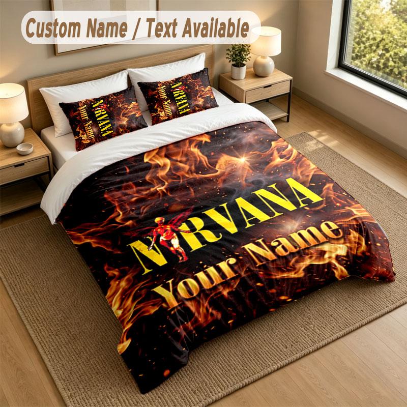 Bedding Set 1 Duvet Cover 2 Pillowcases Nirvana Print Soft Bed Linen Bedroom Decor