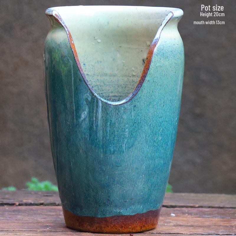 Handmade Large Coarse Pottery Succulent Flower Pot – Round Purple Sand Ceramic Planter