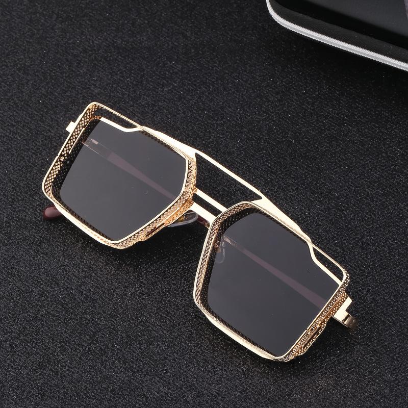 Vintage Steampunk Sunglasses Men's Metal Hollow Box Sunglasses Men's Fashionable Double Beam Glasses