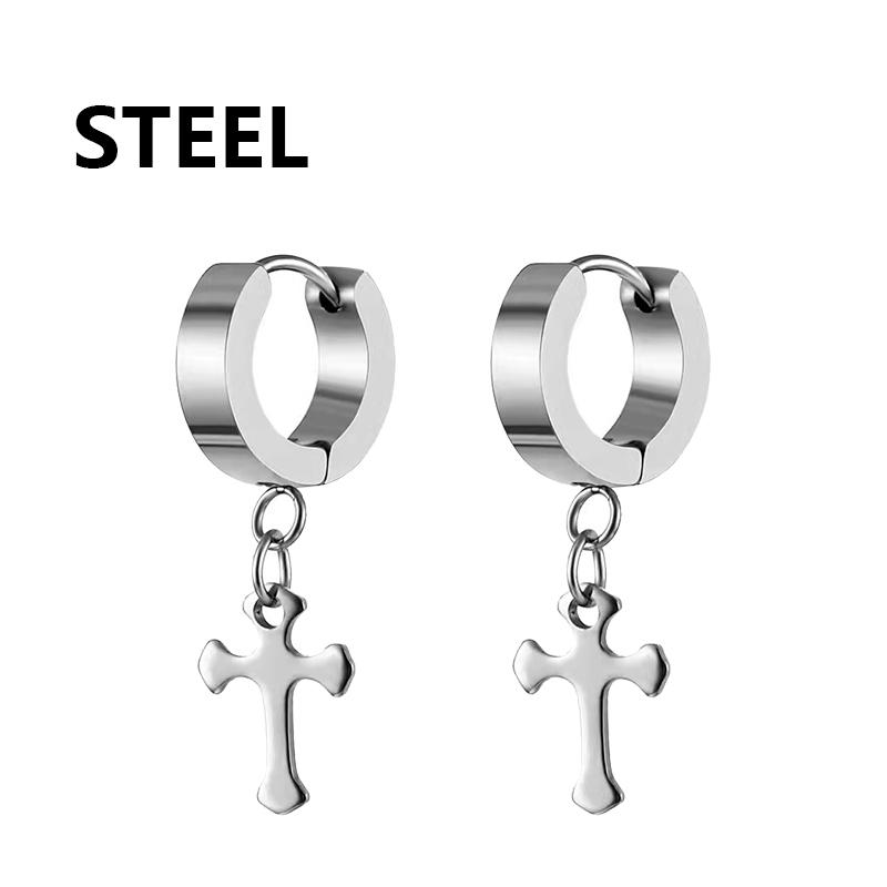 1pc Mode Coréenne Acier Inoxydable Boucles d'Oreilles Pendantes Croix Forme Spéciale Femme Boucle d'Oreille Punk Rock Piercing Créoles Zircon