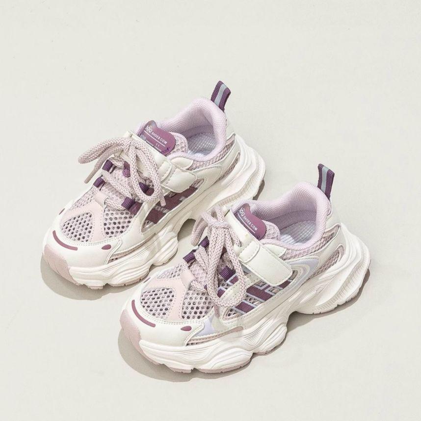 Summer Girls Chunky Sneakers Single Layer Breathable Mesh Sports Shoes for Big Kids Spring Summer