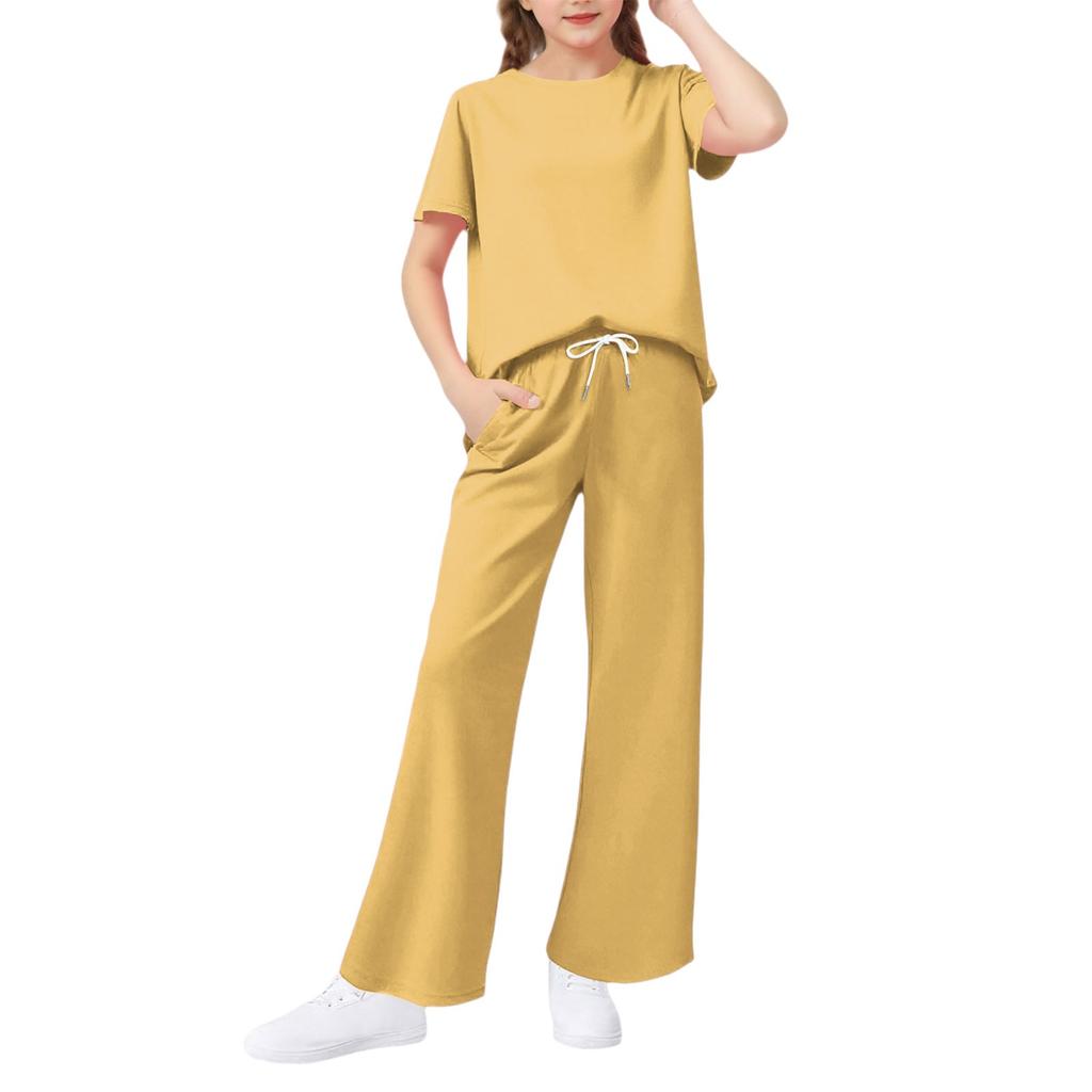 Girls' 2-Piece Set - Short Sleeve Tee & Wide Leg Pants