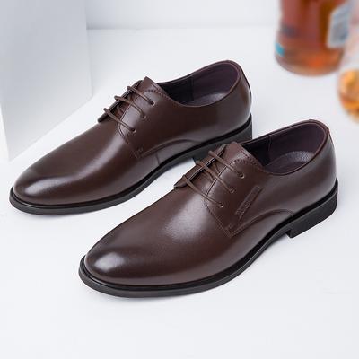 Men's Business Dress Leather Shoes Men's Leather Casual Men's Shoes Soft Sole Soft Surface Round Head Lace-up Breathable Work Shoes