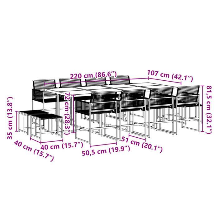 VidaXL Ensemble à manger de jardin 13 pcs noir résine tressée, ensemble de salle à manger d'extérieur, meuble de salle à 3295045