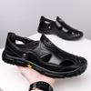 Fashion Men's Casual Black Hallow Sandals Fashion Business Soft Leather Shoes Male Summer New Designer Thick Soled Sandals Man