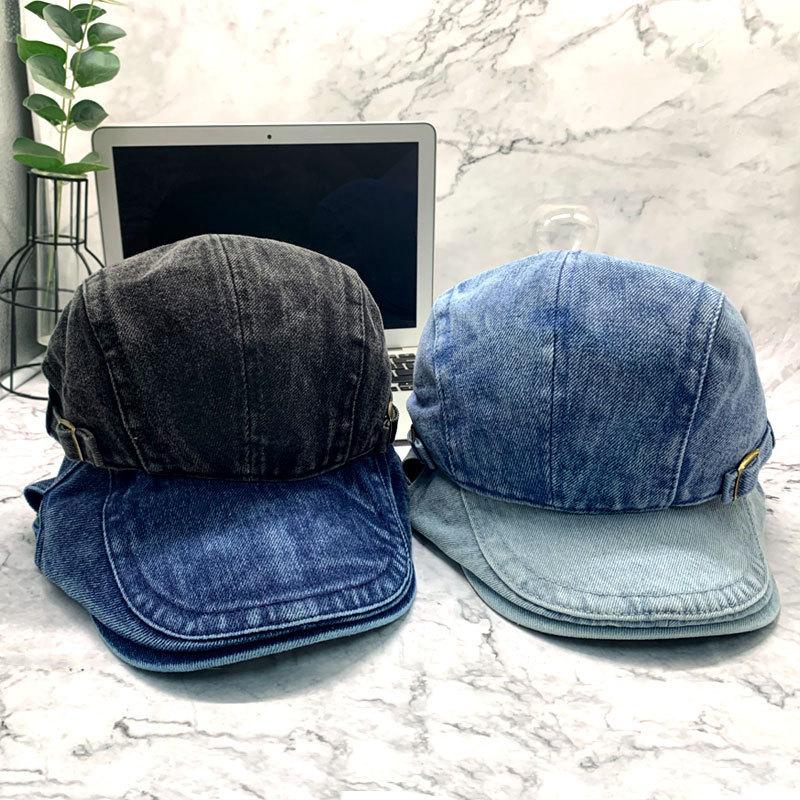 Men's and Woman's Denim Beret Cap Vintage Washed Newsboy Hat with Adjustable Buckle Casual Duck Tongue Hat