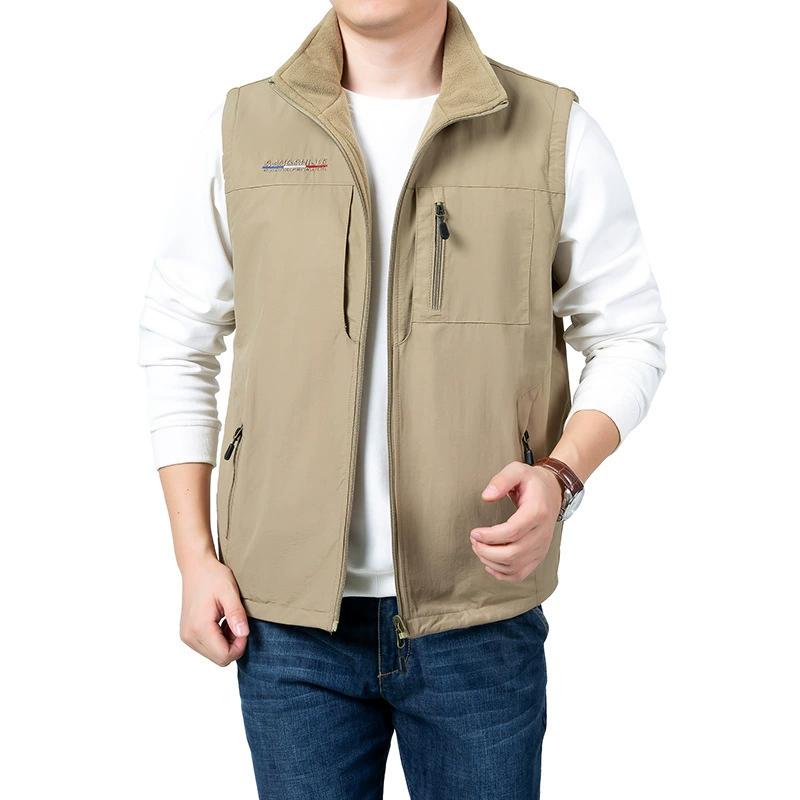 Men's Waistcoat Jackets Outdoor Fishing Vest Summer Solid Color Stand Collar Climbing Hiking Work Sleeveless with Pocket