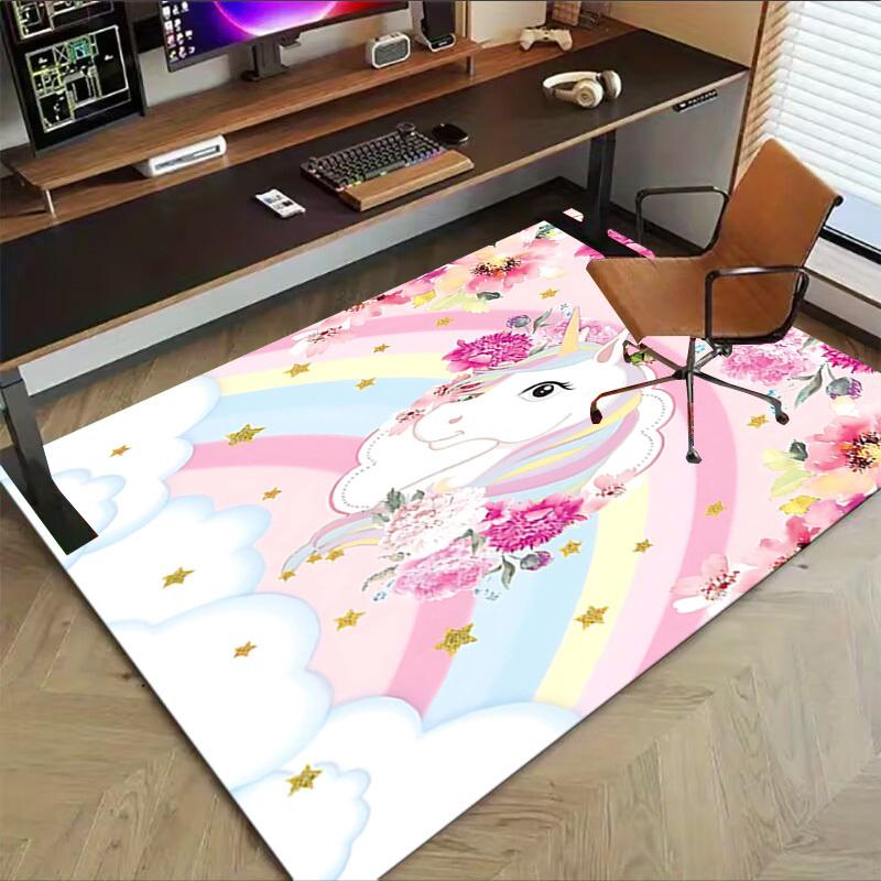 1PC Unicorn Flowers Non-Slip Floor carpet, Office, family, bedroom, Studio - Large Area Rug, Vibrant Colors, Longlasting Material-X429