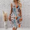 Plus Size V Neck Sleeveless Dress Ditsy Floral Watercolor Print For City Park Walk