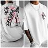 Nuova T-shirt Estiva da Uomo con Motivo Spada Samurai Fiore Viola Adatta per l'Uso Quotidiano Materiale Puro Cotone Donna Versatile