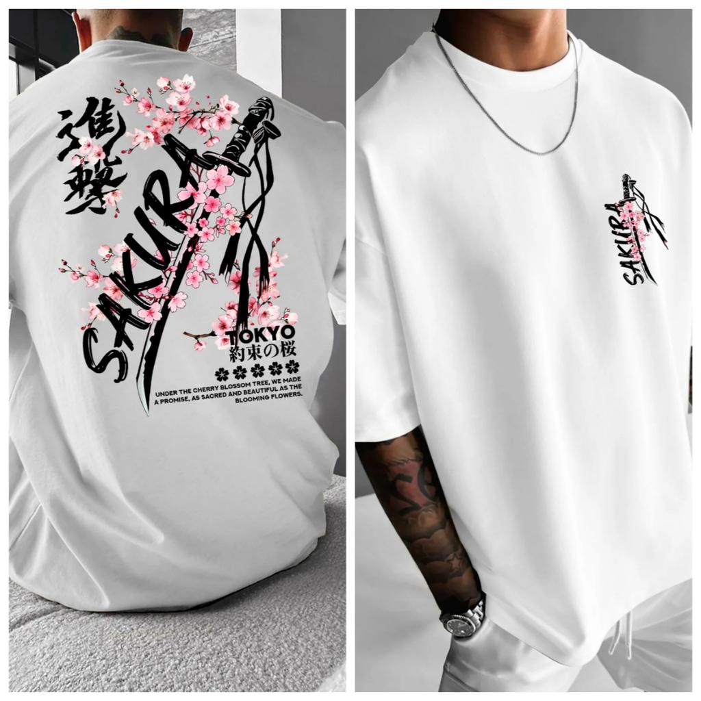 Nuova T-shirt Estiva da Uomo con Motivo Spada Samurai Fiore Viola Adatta per l'Uso Quotidiano Materiale Puro Cotone Donna Versatile