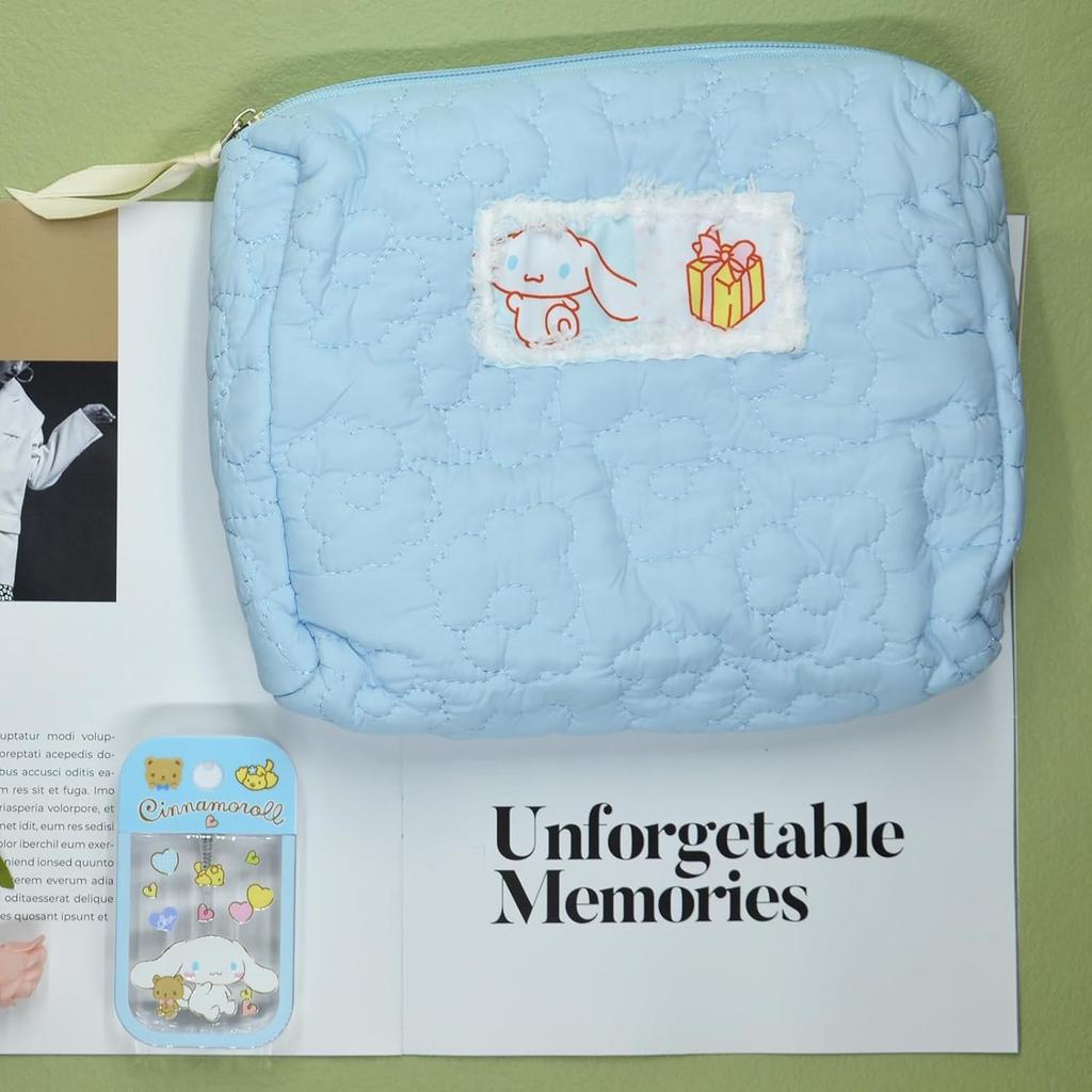 Kawaii White Dog Travel Cosmetic Bag & Plastic Spray Bottles, Large Cosmetic Pouch Makeup Bag with Zipper, Fabric Travel Toiletry Bag Makeup