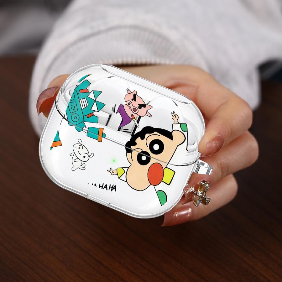 Case For Samsung Galaxy Buds 2 3Pro 4Pro 2Pro 3 FE Live 4 Pro Clear Earphone Cases Cover With Hook Cartoon Crayons Shinchan