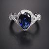 Luxury Drop 4ct Blue Sapphire Engagement Rings Finger 10KT White Gold Filled Wedding Rings for Women Jewelry Gift